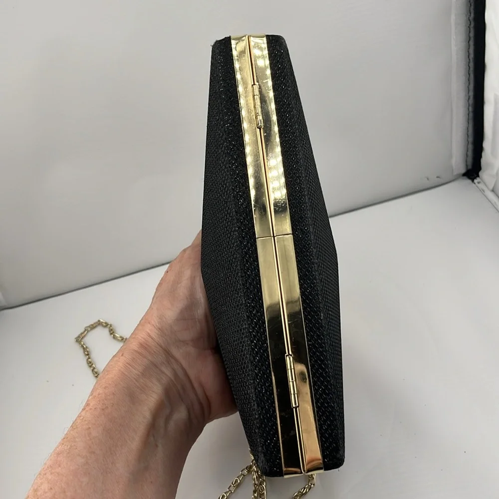 Natasha Black Metallic Gold Clutch Evening Purse‎ Handbag Bag